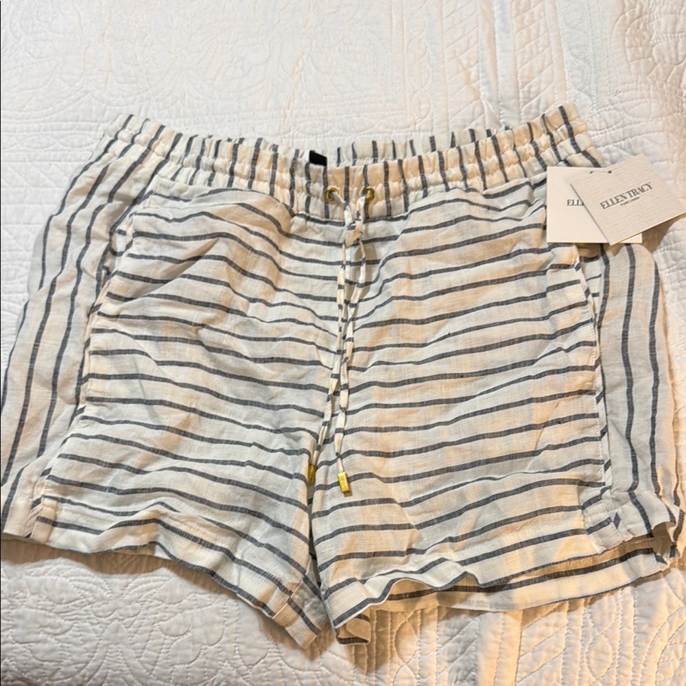 Ellen Tracy Striped Linen Shorts Size Medium NWT